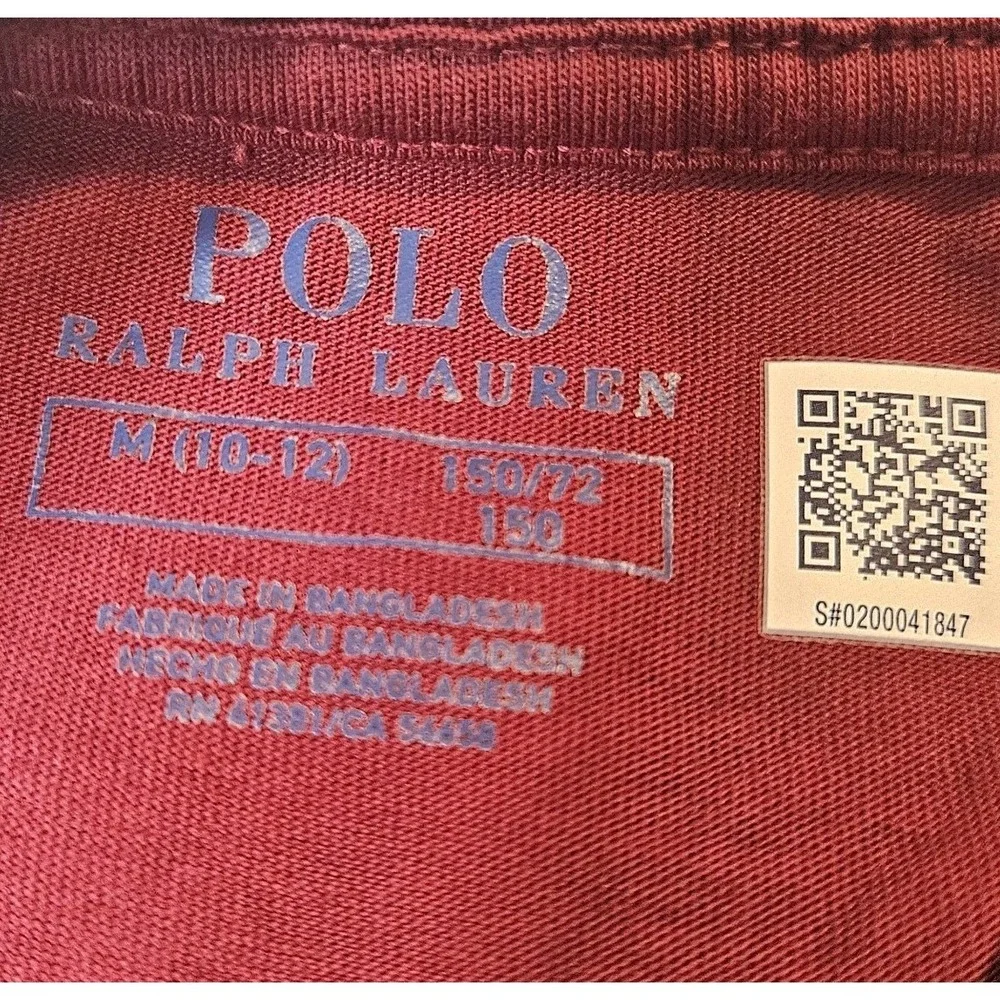 Polo Ralph Lauren Boys Longsleeve Tshirt Crew Neck Dark Red Size‎ Medium 10-12